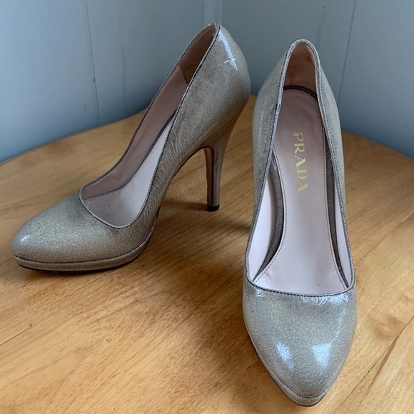 Prada Shoes - Prada tan 100% genuine patent leather heels US size 6 EUR 36 GUC